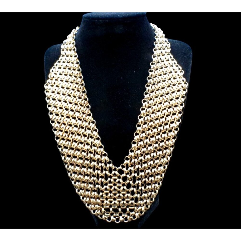 Chicos Gold Tone Mesh Layered Egyptian Style Statement Necklace